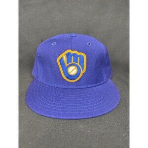 Vintage 1980s New Era Pro Model Fitted Hat 7 1/4 Milwaukee Brewers MLB NOS Cap